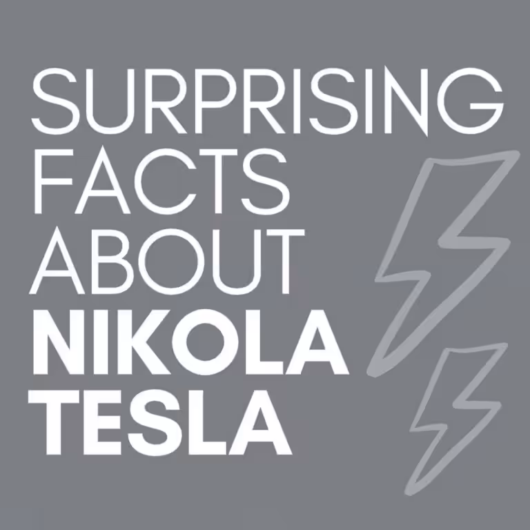 Surprising Facts About Nikola Tesla Text on a Grey Background With Two Light Grey Bolt Outlines
