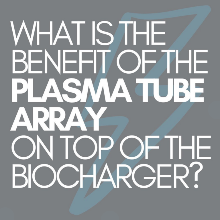 Benefits of the Plasma Tube Array Text on a Grey Background With Blue Bolt Outline