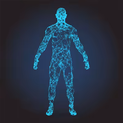 Blue Wire Frame Male Body in Virtual Reality