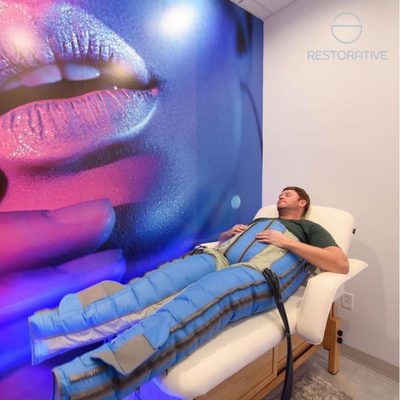 Man Lying in a Pressotherapy at The Covery Wellness Spa and Skin Care Clinic