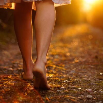 Barefooted Woman Walking on the Ground, Earthing herself