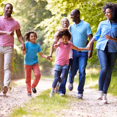 The Family of Six Enjoying a Walk in the Forest