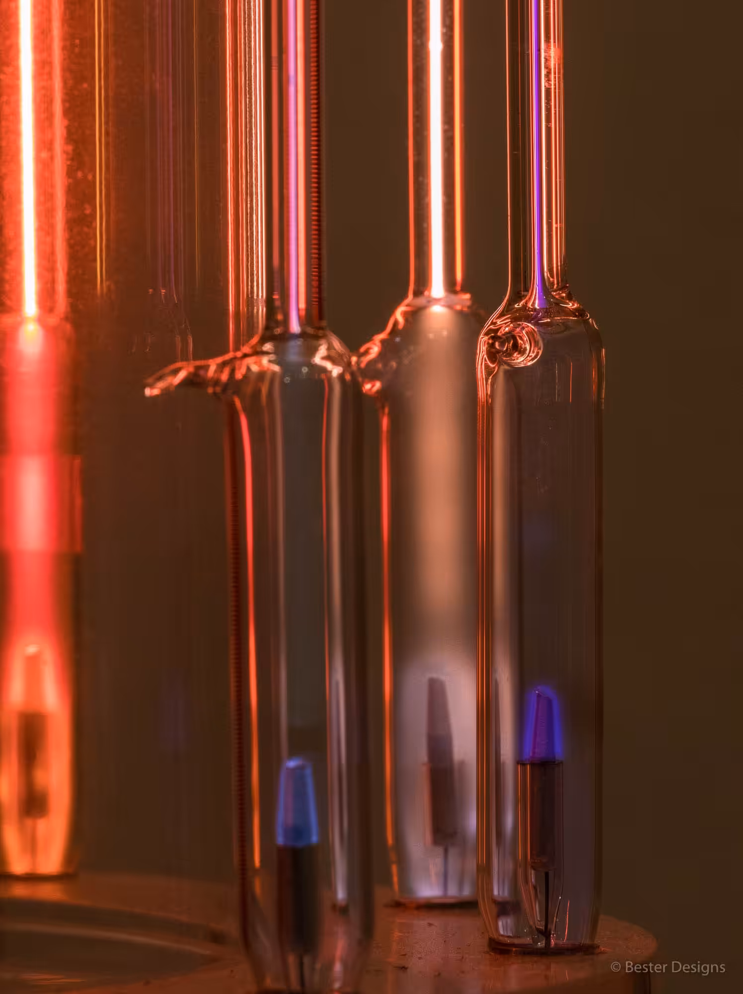 Close-Up of Violet Spectrum Tubes Connected to the BioCharger Device