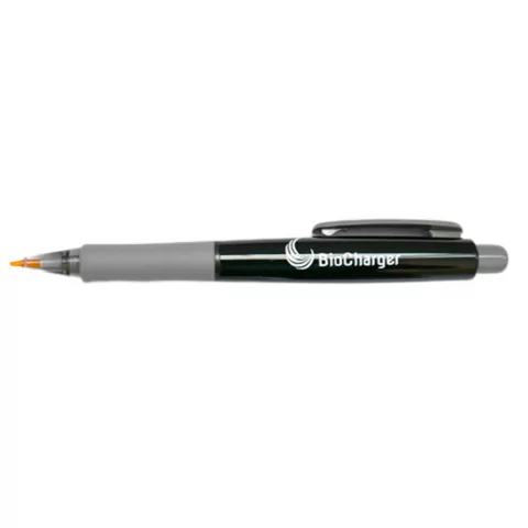 Black and Grey BioCharger Stylus Pen on a White Background