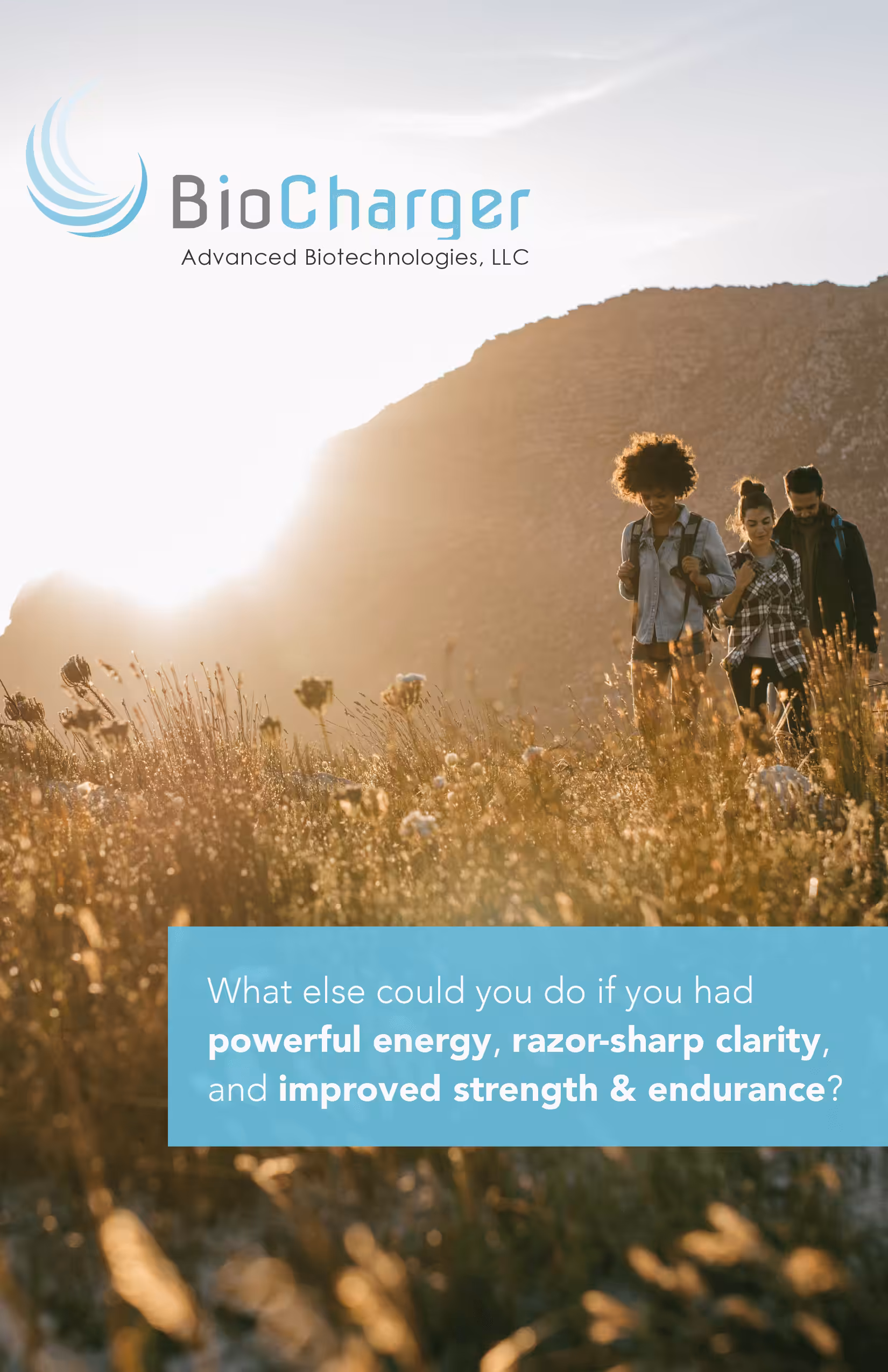 BioCharger Brochure Design with Group of People Hiking