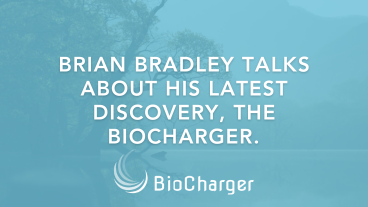 Brian Bradley talks About His Latest Discovery The BioCharger Text on a Blue Background with a Tree