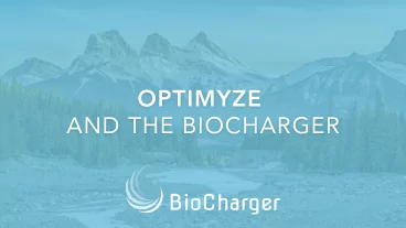 Optimyze and the BioCharger Text on a Blue Nature Background