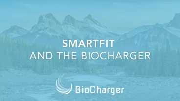 SmartFit and the BioCharger Text on a Blue Nature Background