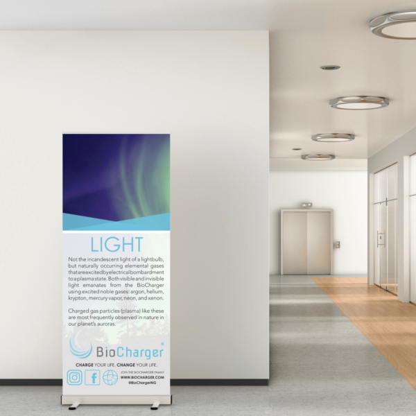 BioCharger Light Banner In Front of White Wall in Modern Office Hallway