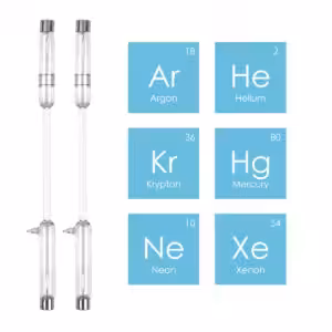 Two BioCharger Tubes on a White Background Next to the Six Periodic Elements on Blue Squares