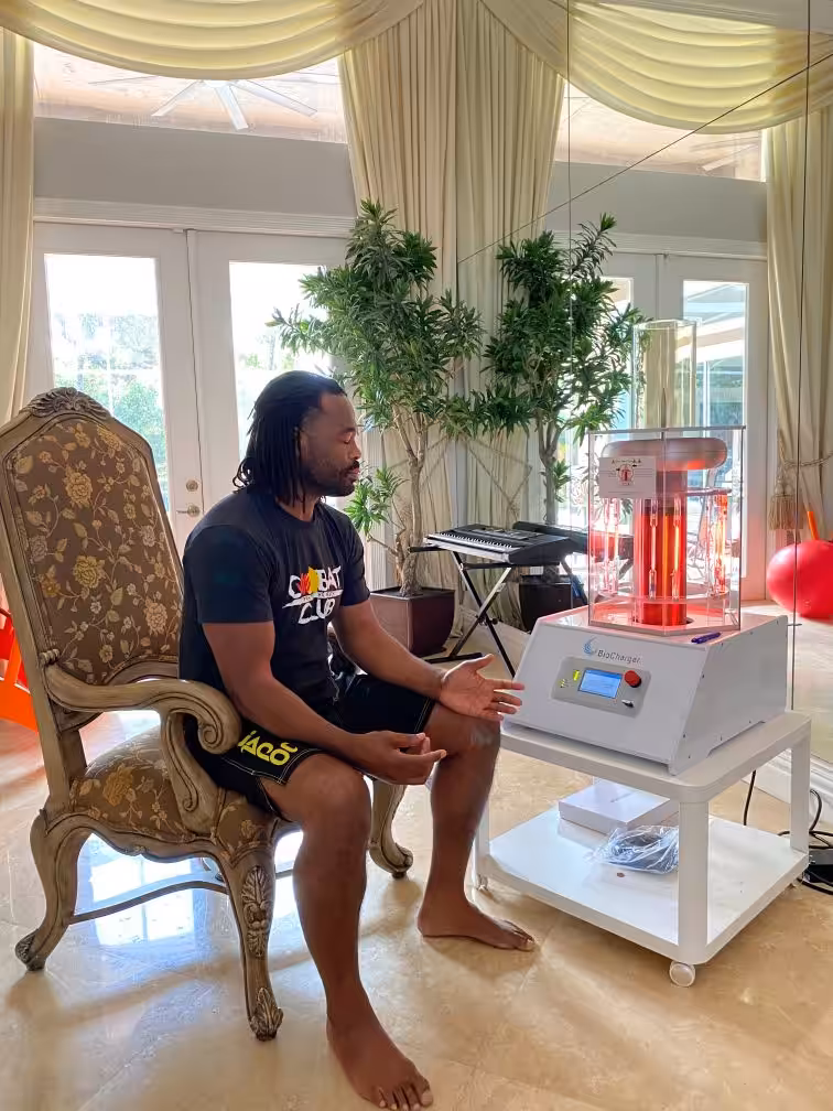 UFC Fighter Rashad Evans Sitting Next to Working BioCharger Device