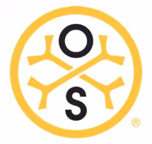 Yellow circle with intersecting yellow bones and a black O & S